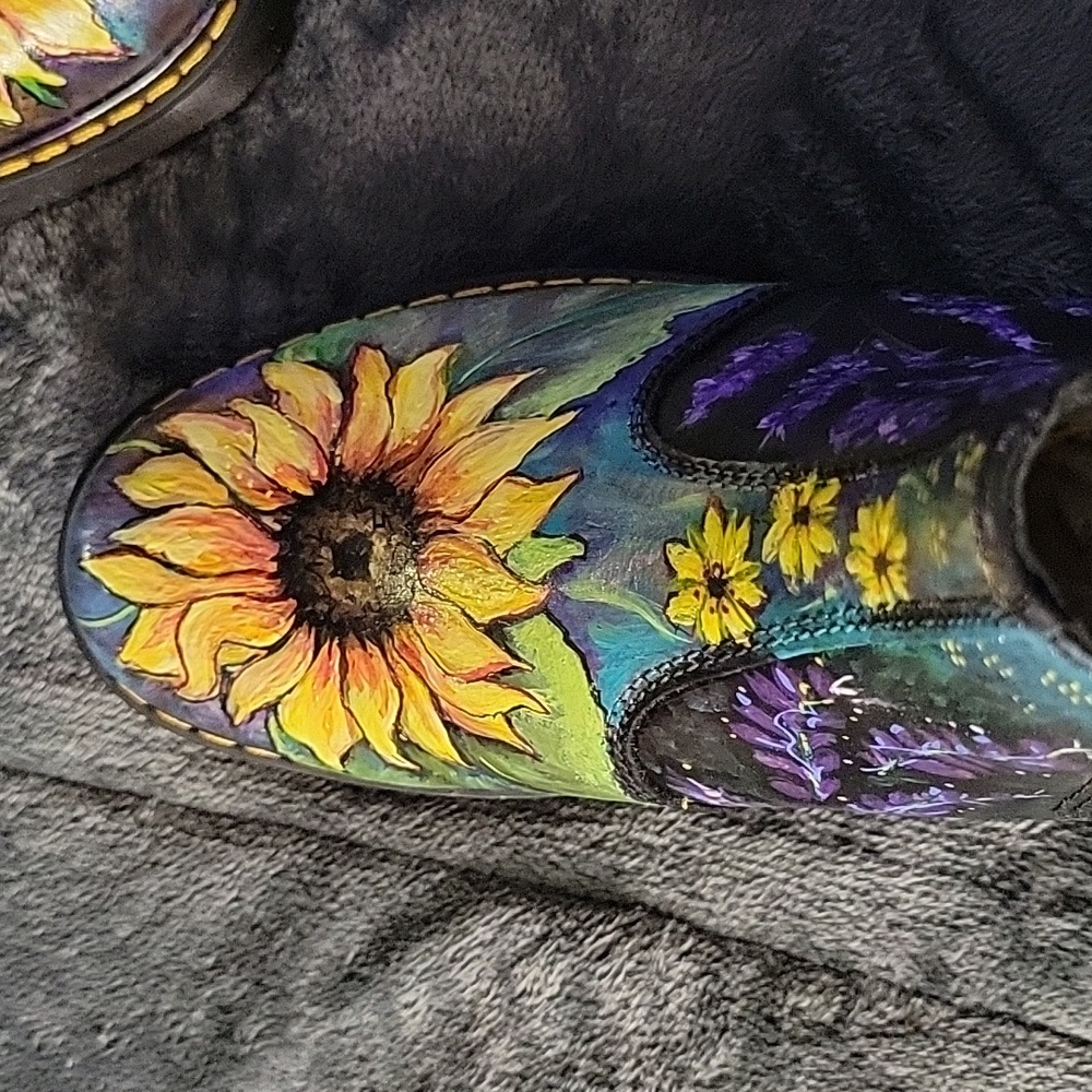 Handpainted Doc Marten Chelsea Platform Boots Sunflower Design One of a Kind! - Picture 3 of 16